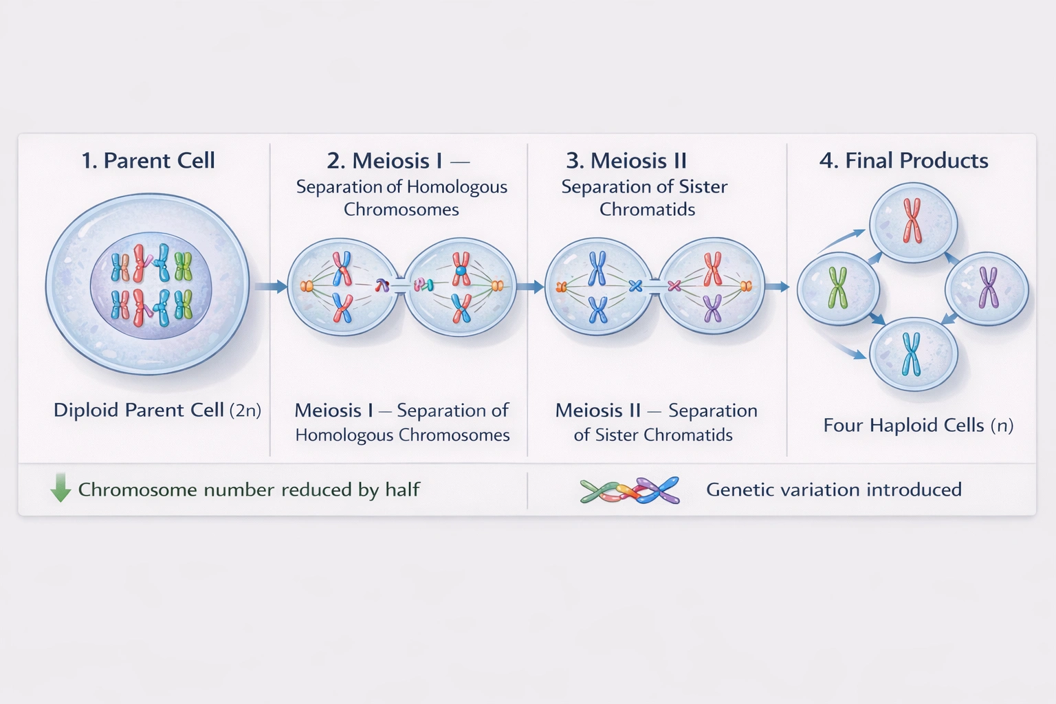 How many daughter cells are formed from one parent cell during meiosis?