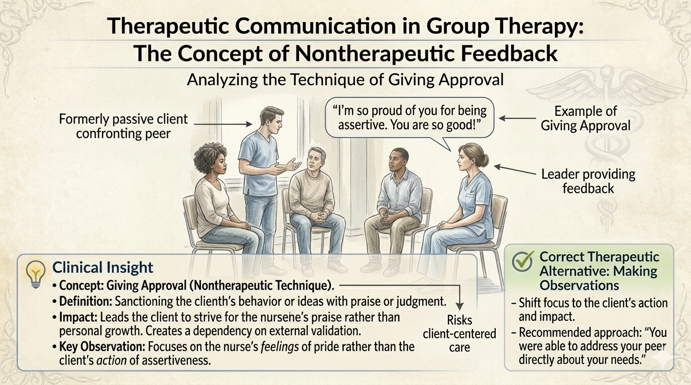 After assertiveness training, a formerly passive client appropriately confronts a peer in group therapy. The group leader states, Im so proud of you for being assertive. You are so good! Which communication technique has the leader employed?
