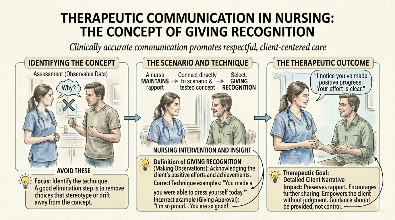 Which nursing statement is a good example of the therapeutic communication technique of giving recognition?