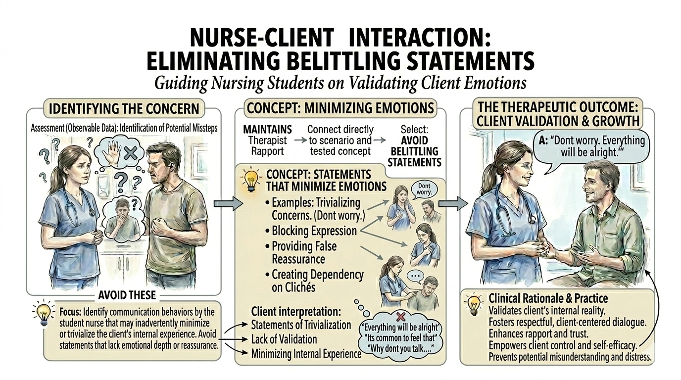 During a nurseclient interaction, which nursing statement may belittle the clients feelings and concerns?