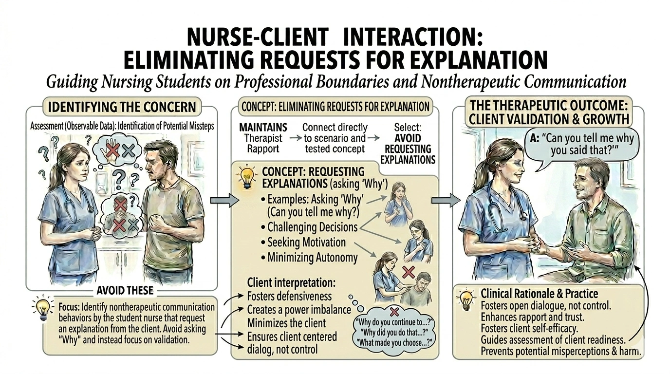 Which nursing response is an example of the nontherapeutic communication block of requesting an explanation?