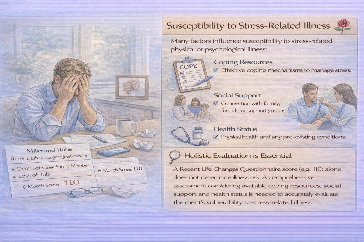 A client has experienced the death of a close family member and at the same time becomes unemployed. This situation has resulted in a 6-month score of 110 on the Recent Life Changes Questionnaire. How should the nurse evaluate this client data?