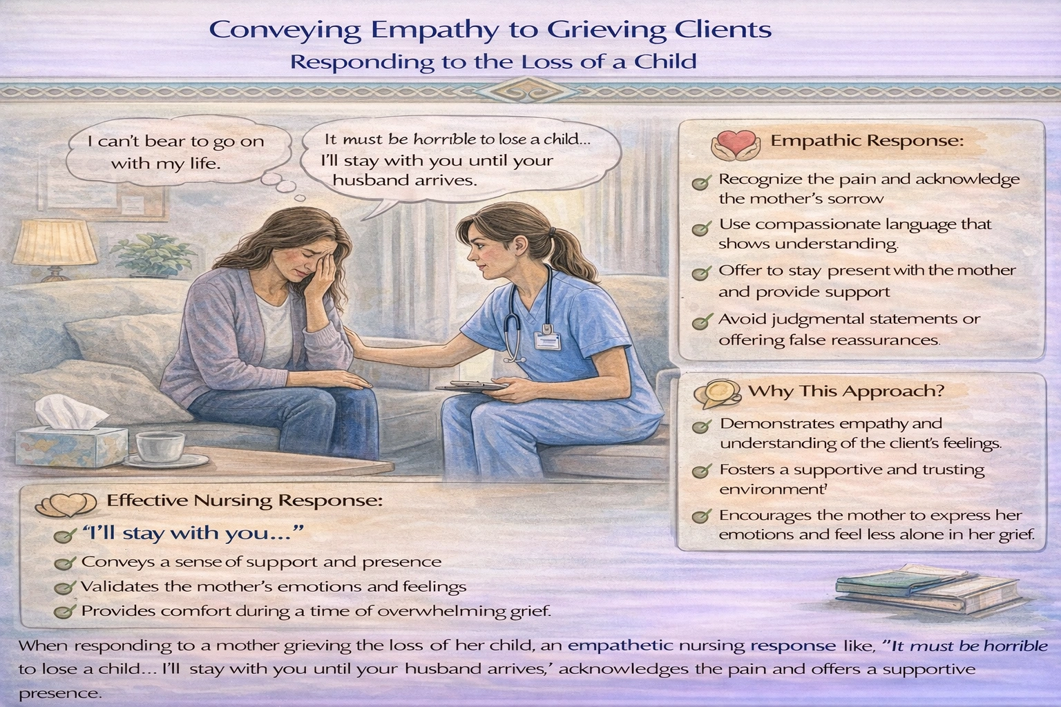 A mother who has learned that her child was killed in a tragic car accident states, I cant bear to go on with my life. Which nursing statement conveys empathy?