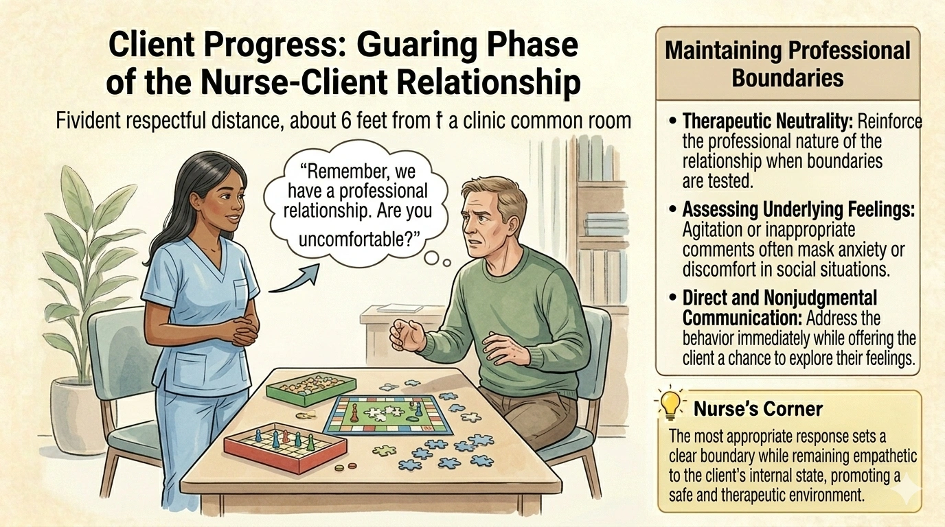 A client diagnosed with paranoid schizophrenia becomes agitated when asked to play a game. The client responds, Do you want to be my girlfriend? Which nursing response is most appropriate?