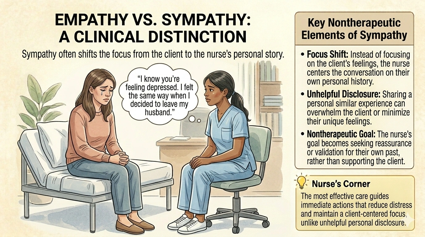 A client has made the decision to leave her alcoholic husband. She is feeling very depressed. Which nontherapeutic statement by the nurse conveys sympathy?