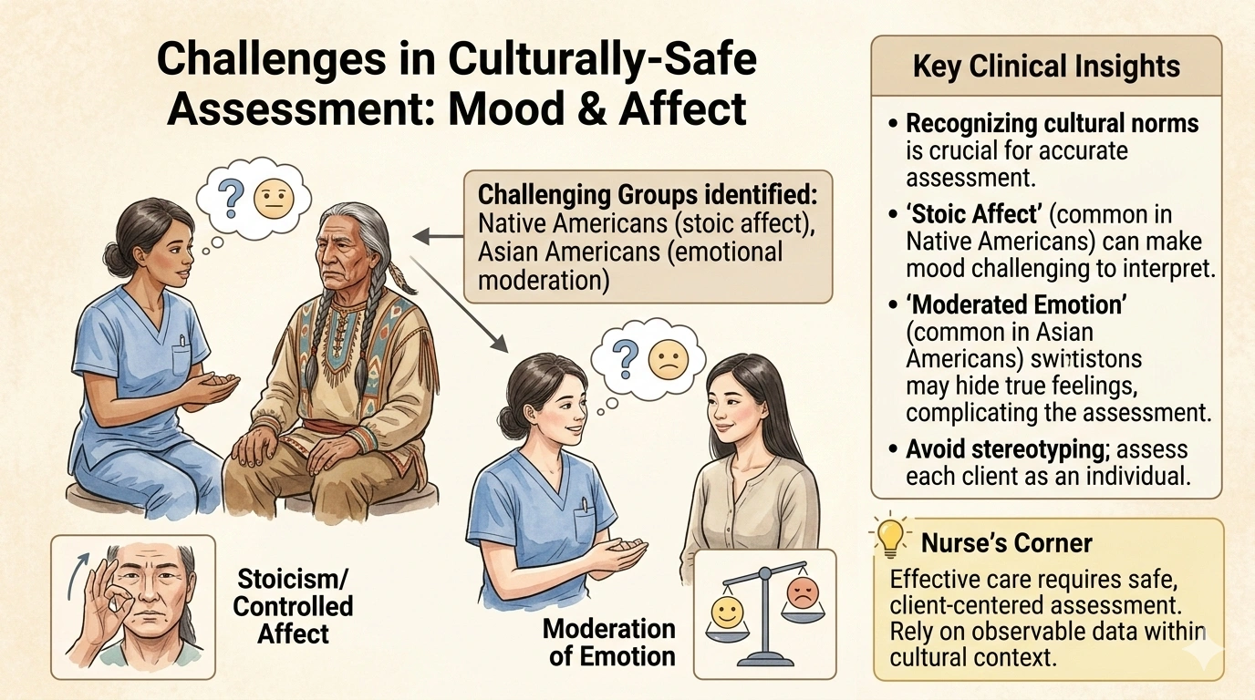 Because of cultural characteristics, in which of the following cultural groups would a nurses assessment of mood and affect be most challenging? Select all that apply.