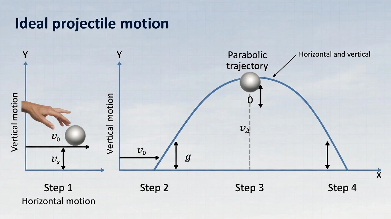Which statement best describes the motion of a smooth ball thrown into the air on a calm day?
