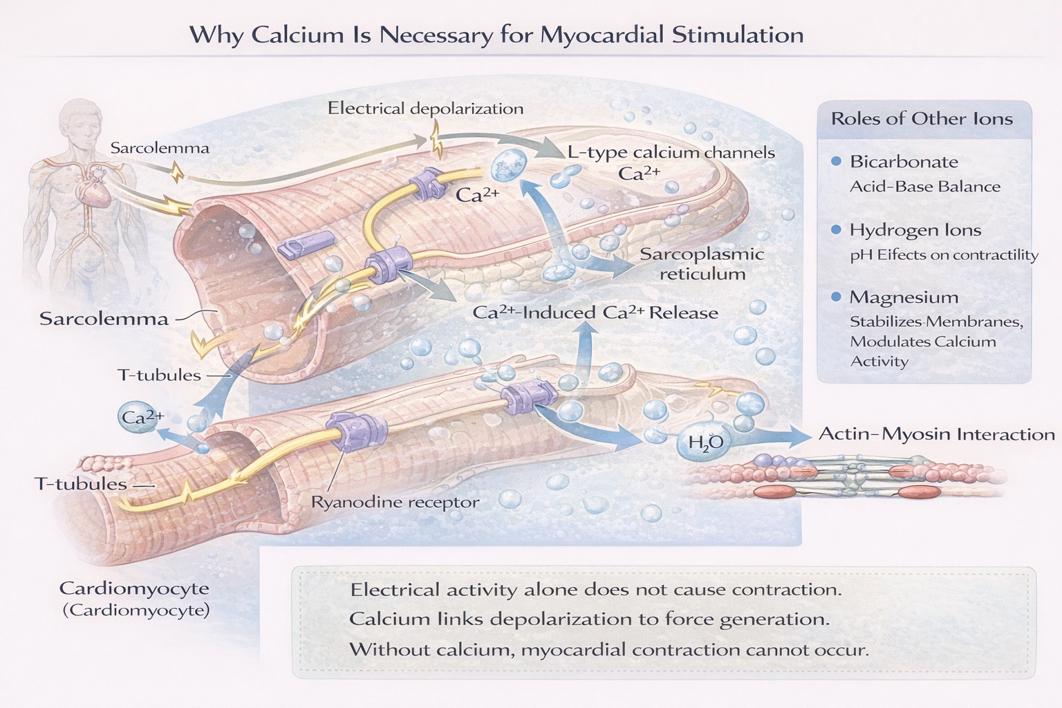 Which of the following is necessary for myocardial stimulation?