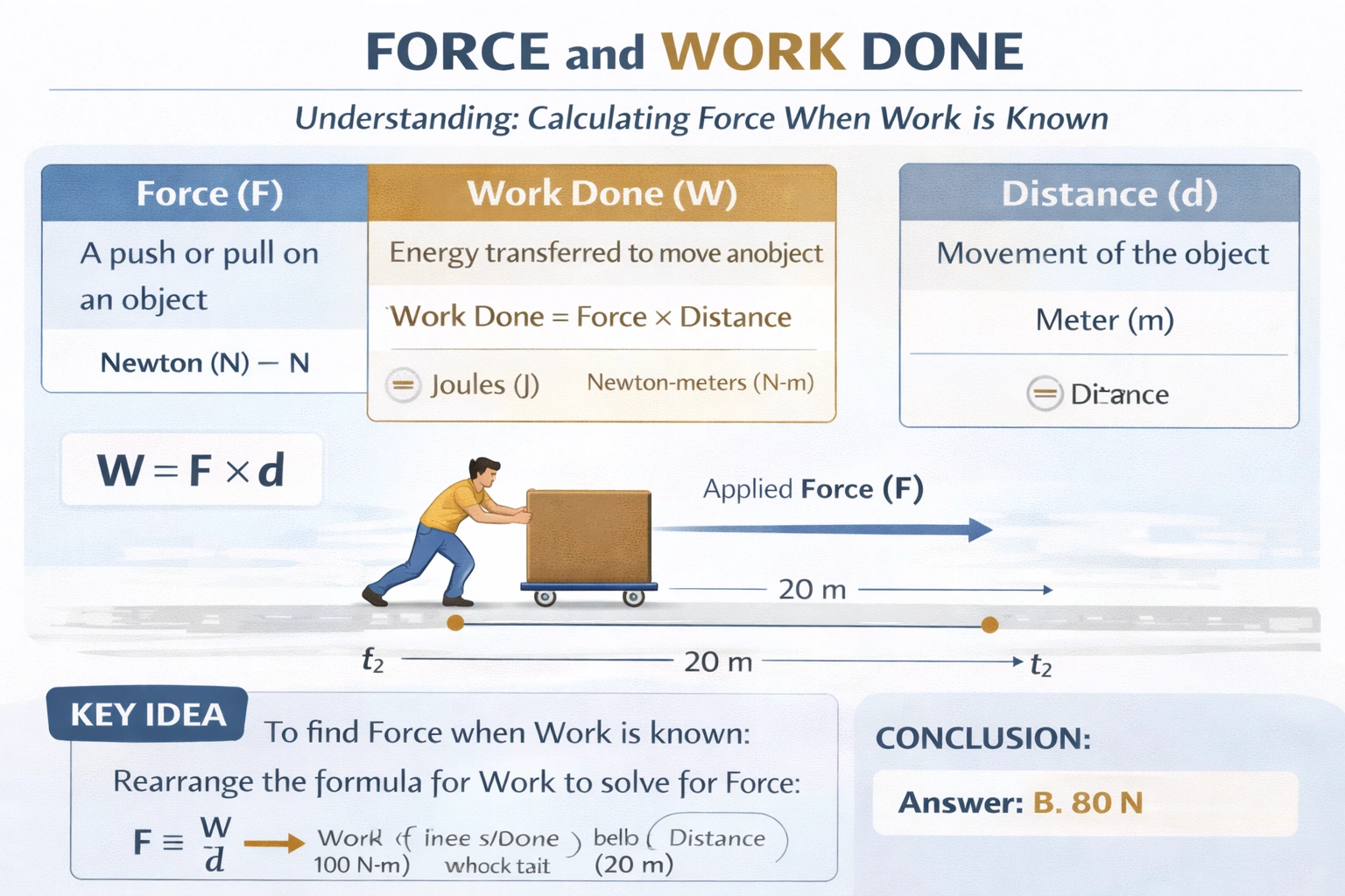 100 N?m of work is done over 20 m. What force was applied to the object that was moved?