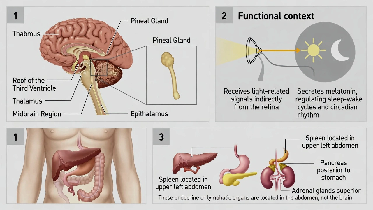 The pineal gland is located