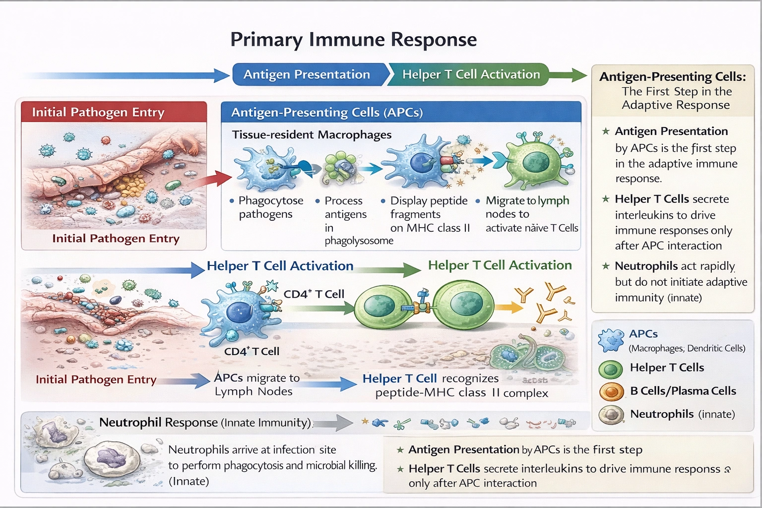 Which is the first event to happen in a primary immune response?