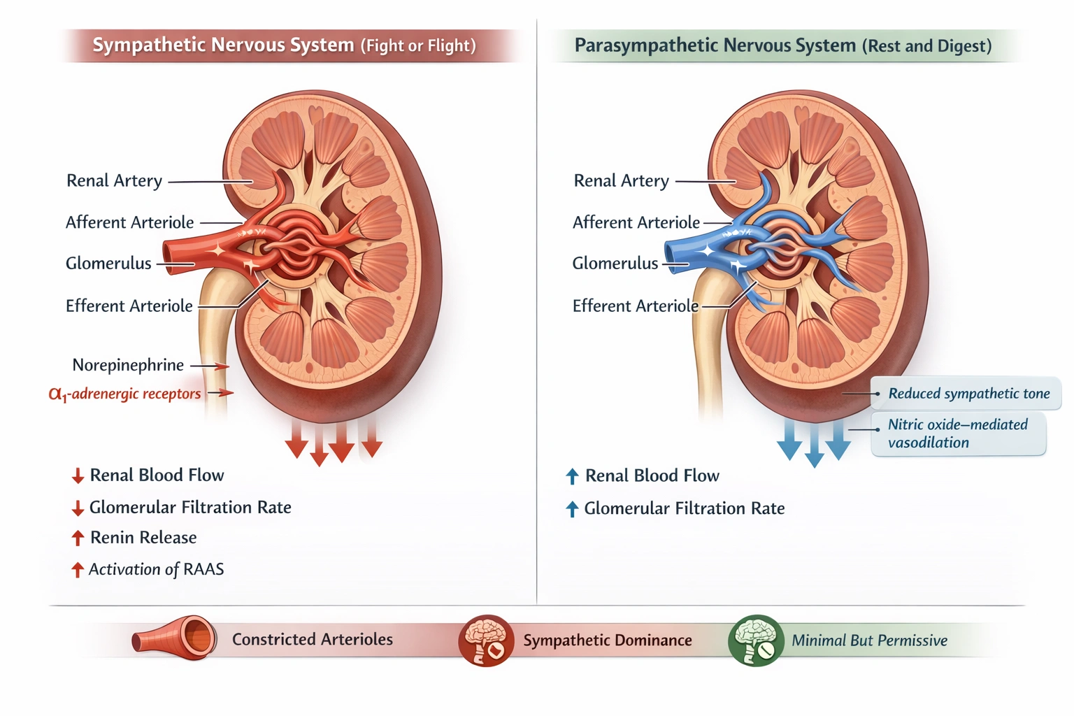 Renal system nerve fibers regulate blood flow. Sympathetic fibers __________ and parasympathetic fibers __________.